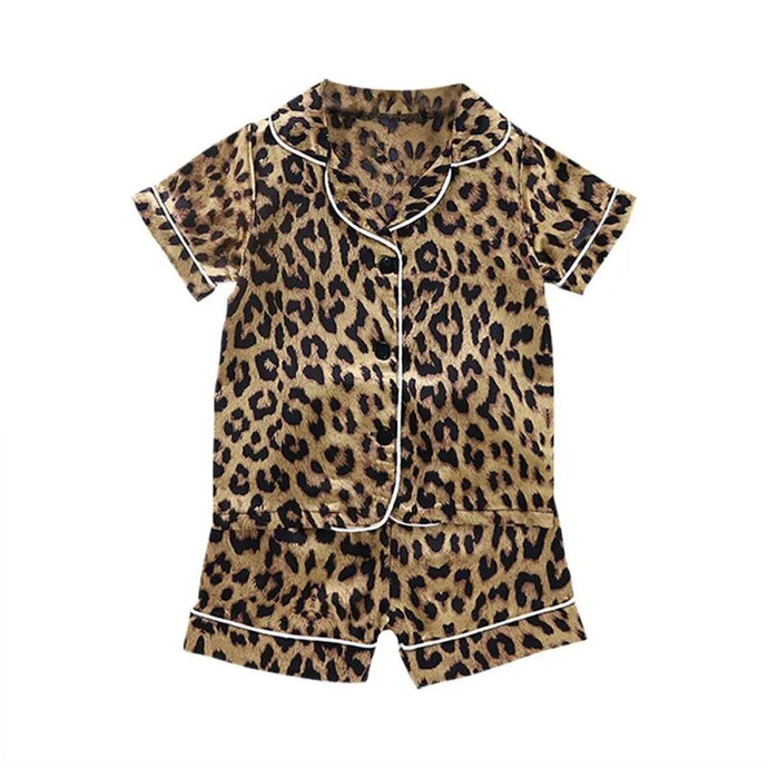satin leopard pajama short set- modern baby las vegas