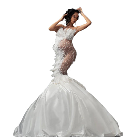 Feather And Pearl Mermaid Gown-Modern Baby Las Vegas