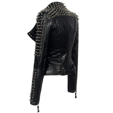 Load image into Gallery viewer, Croc Leather Rivet  Motorcycle Jacket
