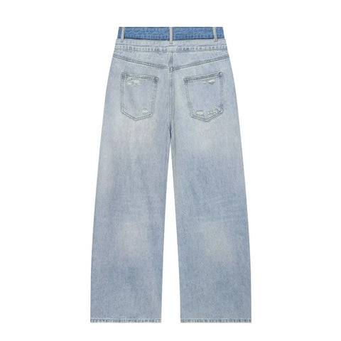 Double Waist Ripped Denim Jeans