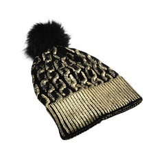 Load image into Gallery viewer, Metallic Knit Chain Link Beanie Pom Hat
