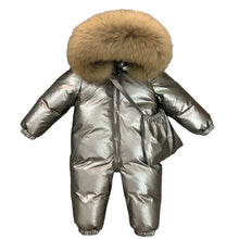 Load image into Gallery viewer, Metallic Padded Fur Hooded Snowsuit
