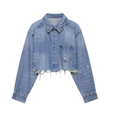 Load image into Gallery viewer, Distressed Crop Denim Top
