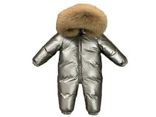 Load image into Gallery viewer, Metallic Padded Fur Hooded Snowsuit
