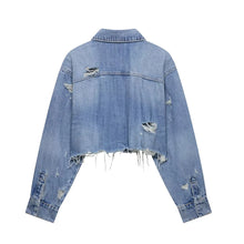 Load image into Gallery viewer, Distressed Crop Denim Top
