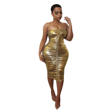 Load image into Gallery viewer, Ruched Metallic Tube Dress
