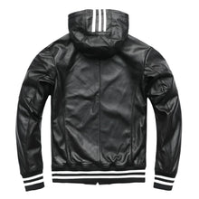 Load image into Gallery viewer, Hooded Striped Leather Jacket
