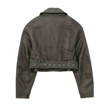 Load image into Gallery viewer, Leather Crop Motorcycle Jacket
