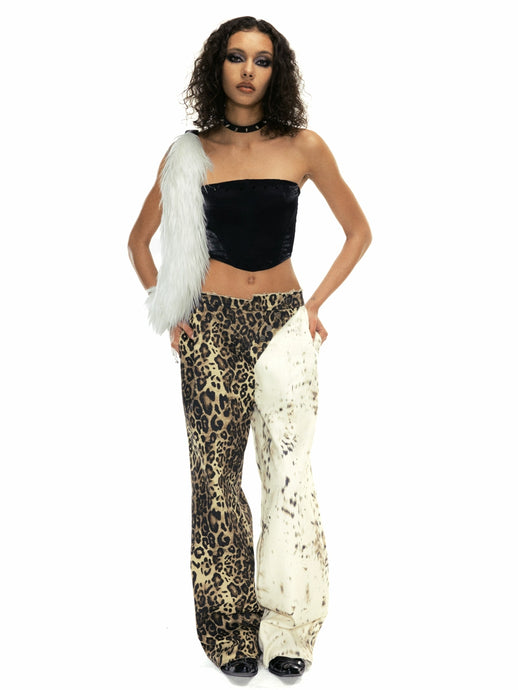 Asymmetrical Patch Leopard Denim Jeans-Modern Baby Las Vegas