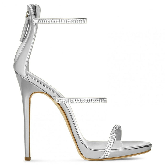 Silver 3-Strap Rhinestone Sandals-Modern Baby Las Vegas