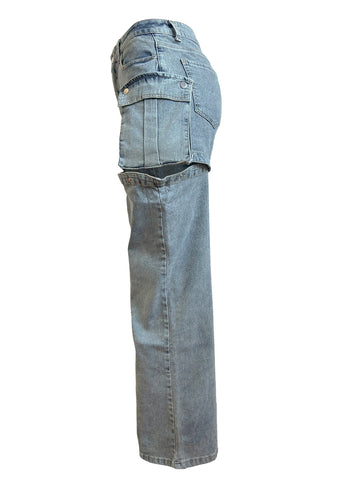 Zipper Fly Pocket Cargo Denim Jeans-Modern Baby Las Vegas