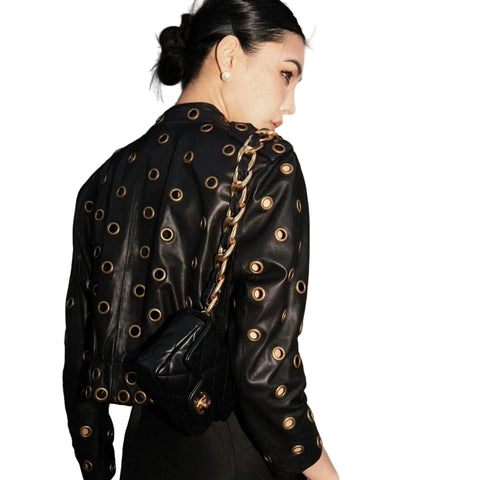 Metal Circle Leather Jacket-Modern Baby Las Vegas