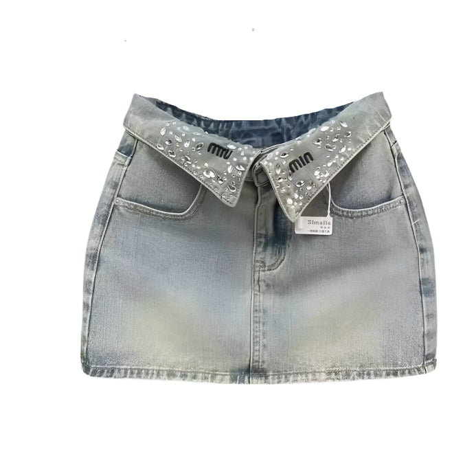 Crystal Folded Denim Skirt-Modern Baby Las Vegas