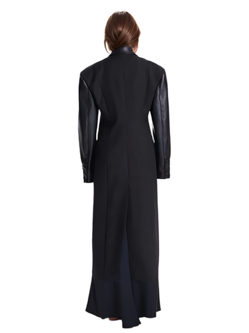 Leather Sleeve Patch Trench Coat-Modern Baby Las Vegas