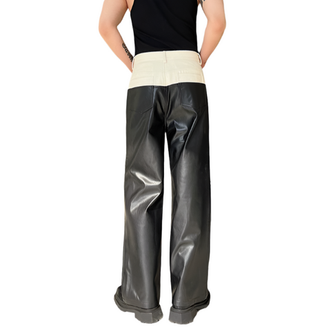 Patch Contrast Leather Pants-Modern Baby Las Vegas