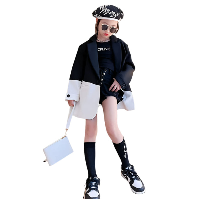 Black And White Patch Blazer Jacket-Modern Baby Las Vegas