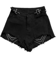 Load image into Gallery viewer, Black Punk Chain Denim Shorts
