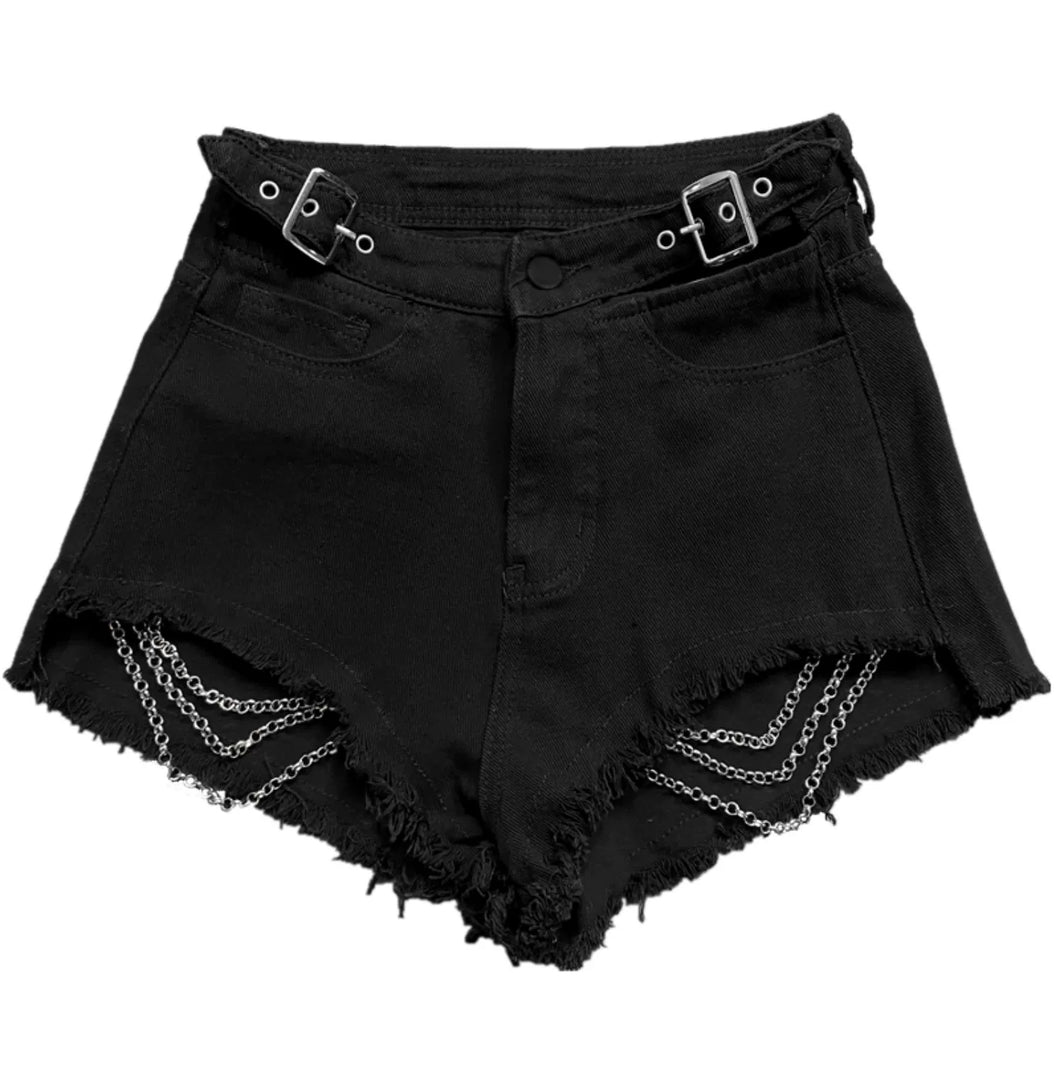 Black Punk Chain Denim Shorts