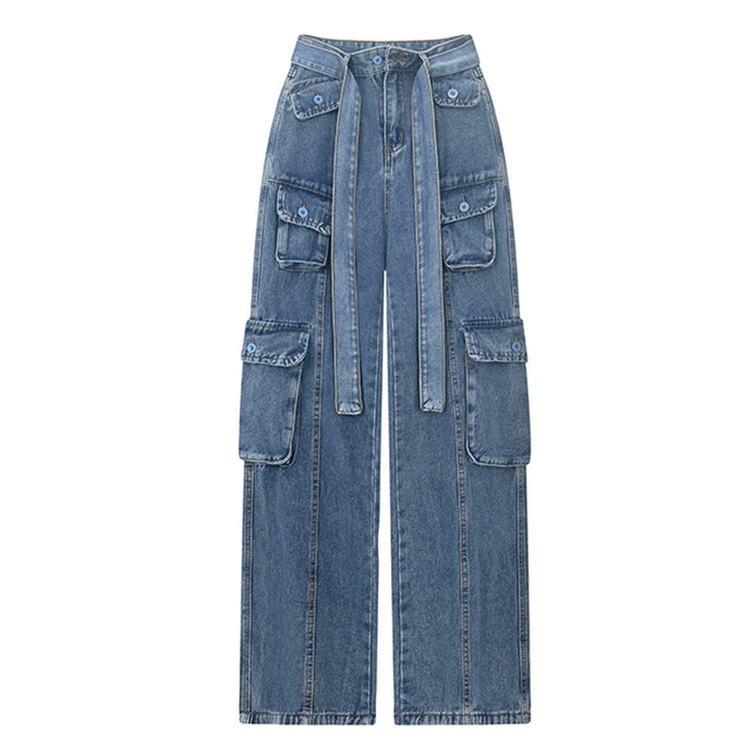 Belted Pocket Wide-Leg Denim Jeans | Modern Baby Las Vegas