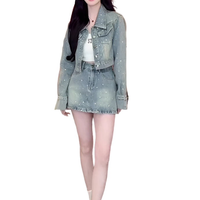 Crystal Speckled Denim Mini Skirt Set-Modern Baby Las Vegas