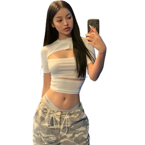 Hollow Out Short Sleeve T-shirt-Modern Baby Las Vegas