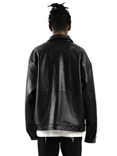 Load image into Gallery viewer, Croc Print Leather Bomber Jacket
