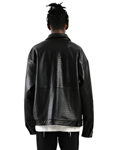 Croc Print Leather Bomber Jacket-Modern Baby Las Vegas