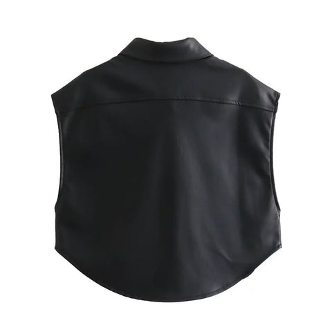 Leather Pocket Sleeveless Crop Top-Modern Baby Las Vegas