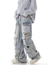 Load image into Gallery viewer, Ripped Heavy Washed  Multi-Pocket Denim Jeans
