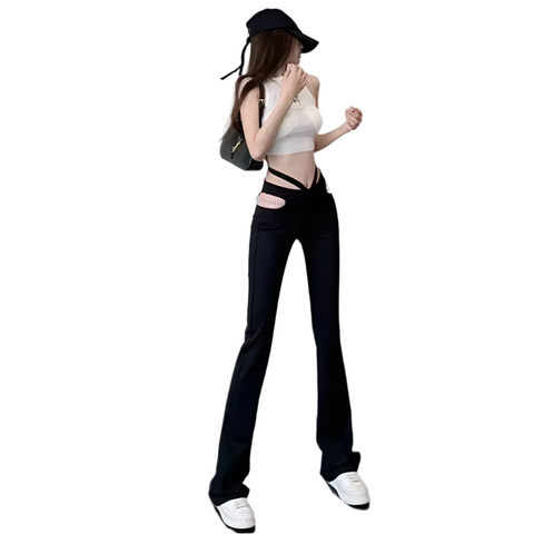 Hollow Out Pearl Bootleg Pants-Modern Baby Las Vegas