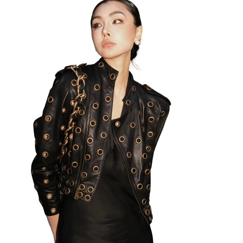Metal Circle Leather Jacket