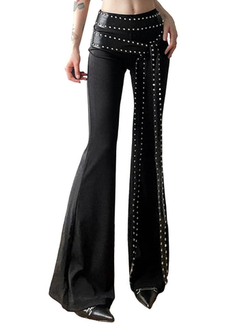 Rivet Belted Bell-Bottom Pants-Modern Baby Las Vegas