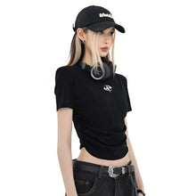 Load image into Gallery viewer, Black Short Sleeve Emblem Top
