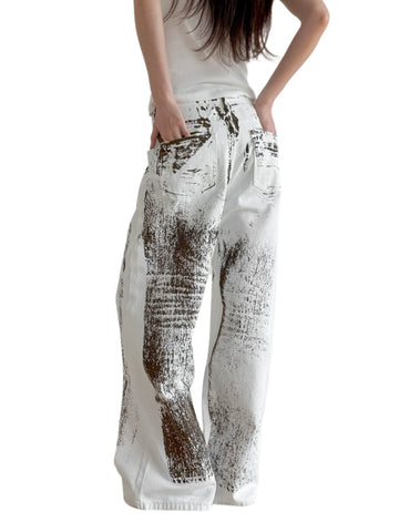 White Brush Design Denim Jeans-Modern Baby Las Vegas