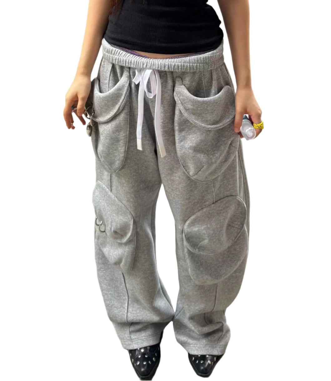 Retro Multi-Pocket Gray Sweatpants