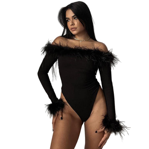 Furry Off Shoulder Bodysuit