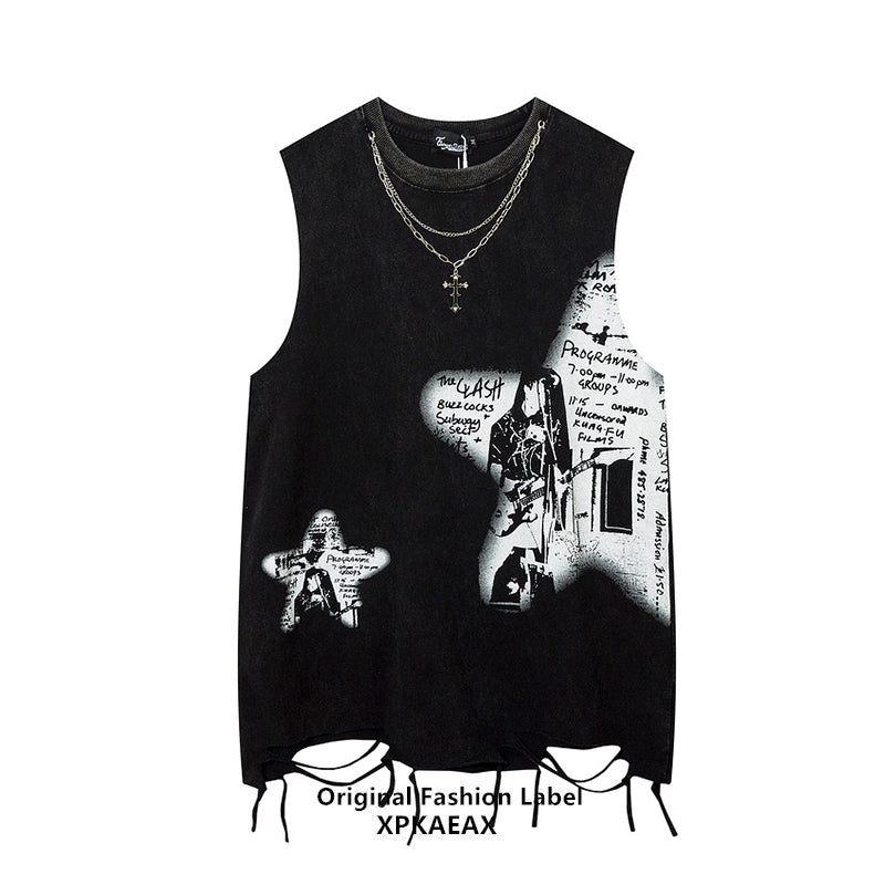 Sleeveless Rocker Print T-Shirt