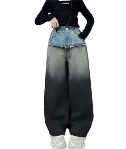 Retro High Waist Patch Denim Jean Set-Modern Baby Las Vegas