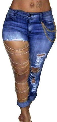 Metal Chain Denim Jeans-Modern Baby Las Vegas