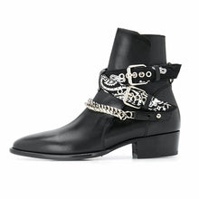 Load image into Gallery viewer, Genuine Leather Chain Buckle Pointed Chelsea Boots
