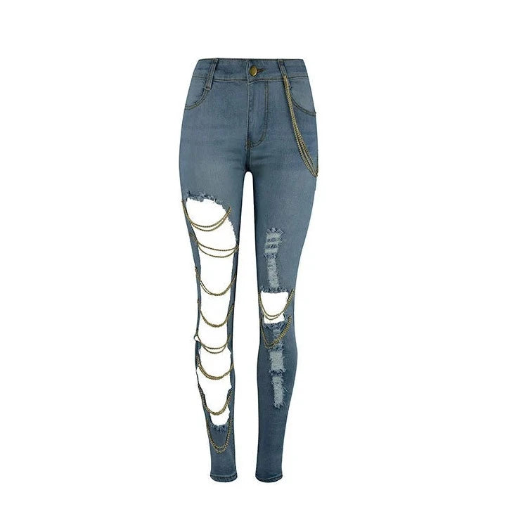 Metal Chain Denim Jeans