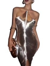 Load image into Gallery viewer, Short-Draped Metallic Fringe Dress
