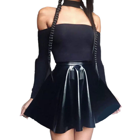 Black Patent Leather Pleated Mini Skirt-Modern Baby Las Vegas