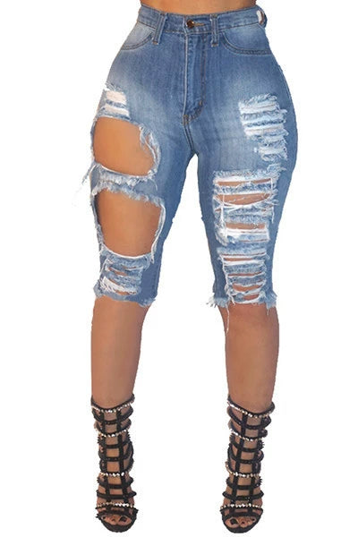 Ripped Denim Jean Shorts