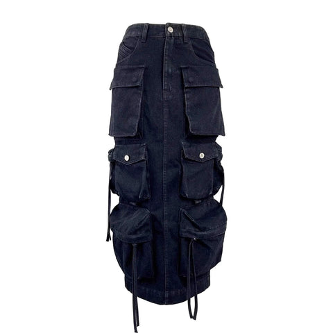 Multi-Pocket Long Denim Skirt-Modern Baby Las Vegas
