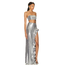 Load image into Gallery viewer, Silver Sequin Ruffle Dress
