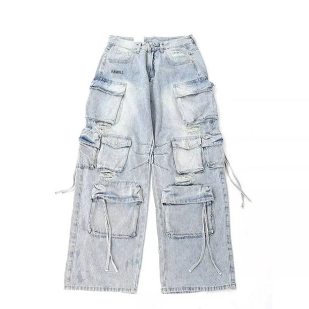Wide-Leg Denim Pocket Jeans