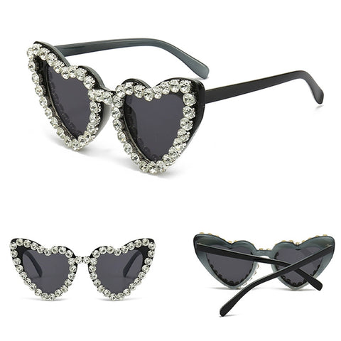 Black Heart Frame Diamond Sunglasses-Modern Baby Las Vegas