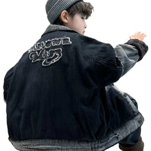 Load image into Gallery viewer, Black Patch Corduroy Denim Jacket
