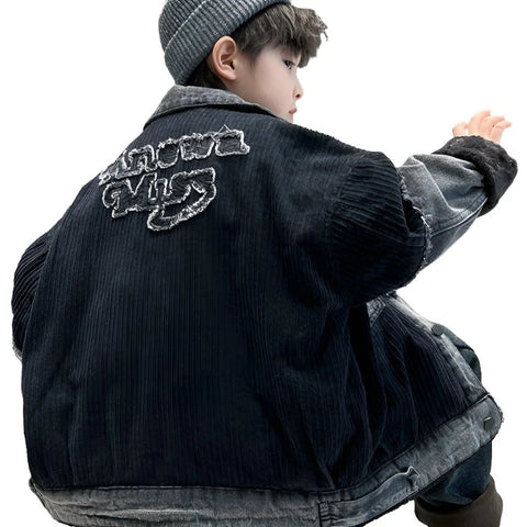 Black Patch Corduroy Denim Jacket-Modern Baby Las Vegas